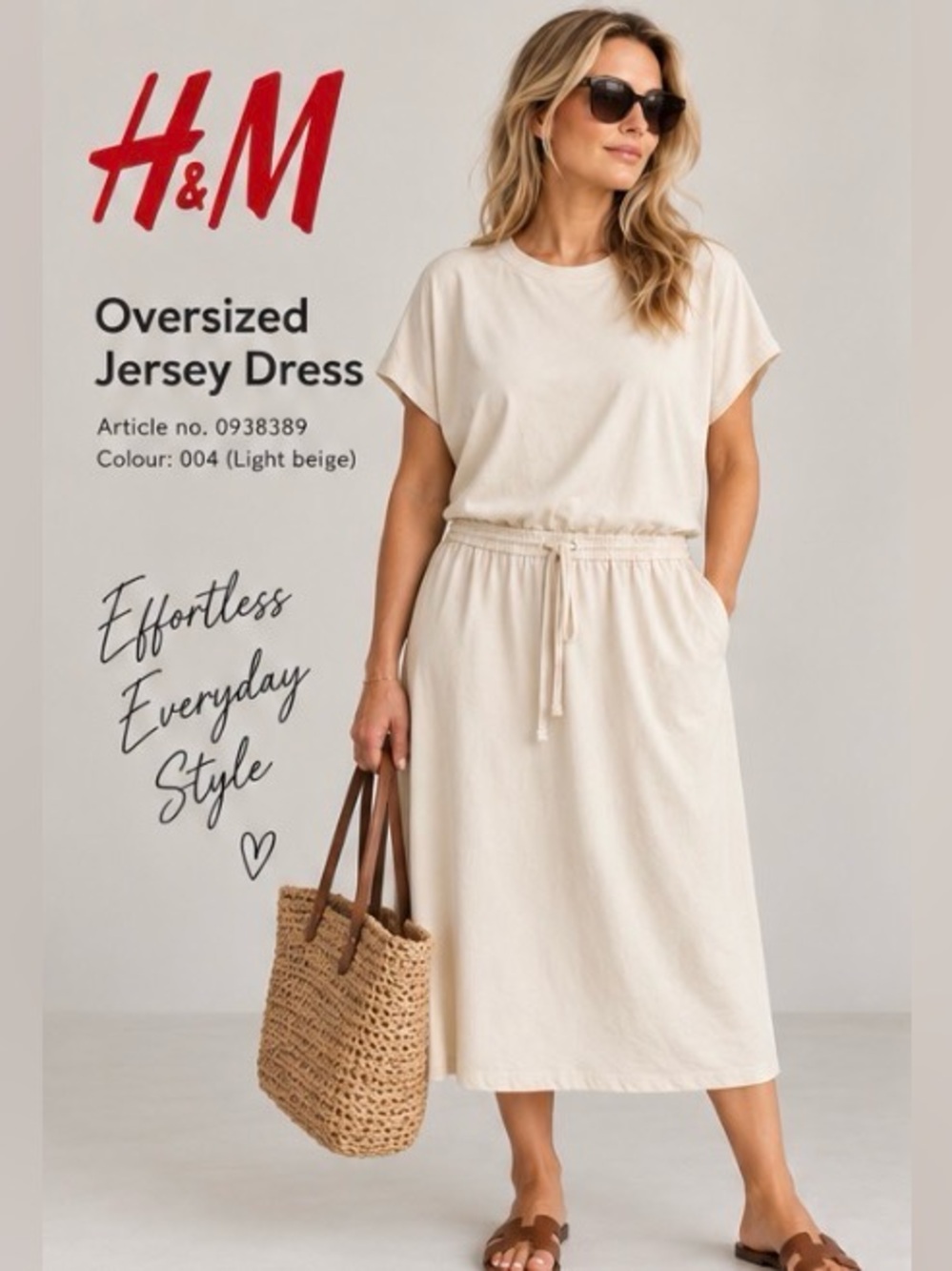 H&M OVERSIZED CREAM JERSEY MAXI DRESS - XXL - BNWT